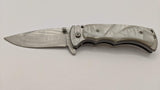 3.2" Plain Blade Drop Point 440 Stainless Steel Folding Pocket Knife Pearl Like