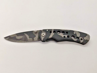 Unbranded Black Gray Camo Drop Point Plain Edge Frame Lock Folding Pocket Knife