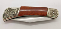 Unbranded Engraved "B" Wood Handle Plain Edge Clip Point Folding Pocket Knife