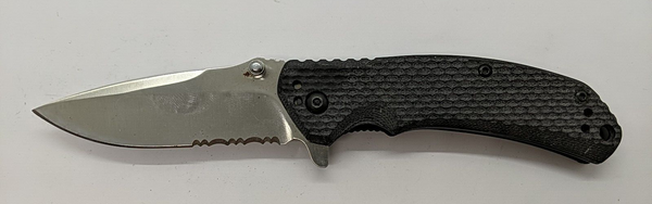Unbranded Liner Lock Combination Drop Point Blade Black Handle Pocket Knife