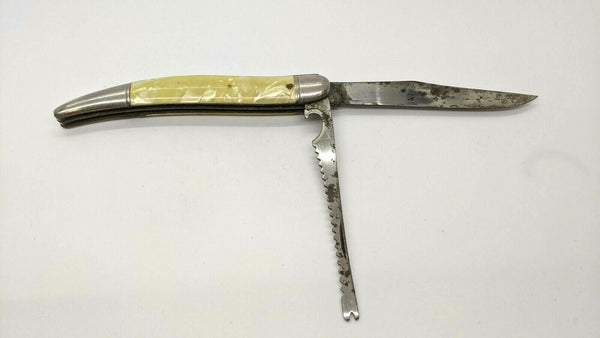 Vintage Imperial Pocket Knife -Yellow Handle 2 Blade Fish Knife