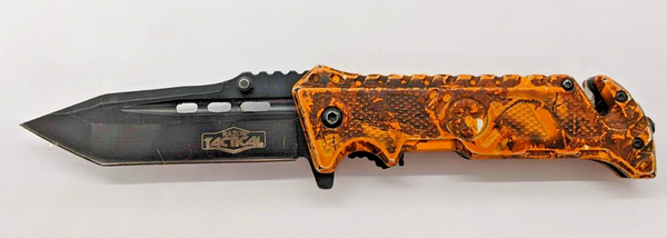 Razor Tactical Orange Camoflage Tanto Plain Edge Liner Lock Folding Pocket Knife