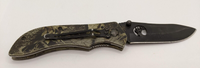 Elk Ridge Logo on Plain Edge Blade Drop Point Green Leaf Camo Handle Pocket Clip