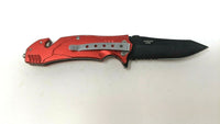Fire Fighter Stainless Steel Folding Pocket Knife Combo Edge Liner Lock Red/Blk