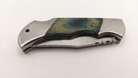 Best Buy Demascus Steel Quality Folding Pocket Knife Peacock Blue Wood Handle