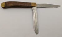 G+W Grand Way Double Blade Pocket Knife w/Wooden Brass Handle Plain Edge Blades