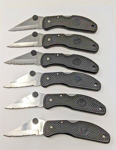 Frost Cutlery (Lot of 6) Folding Pocket Knife Black Plastic Wharncliffe SS Blade