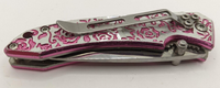 Femme Fatal Pink Roses Stainless Steel Plain Edge Folding Pocket Knife DropPoint